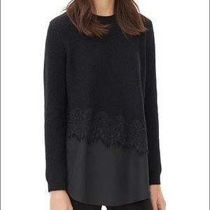 Sandro Seda Black Lace Trim Sweater Top M